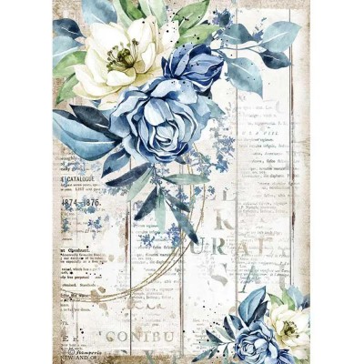 Rižin papir A4 - Romantic Sea Dream blue flower - papir za decoupage