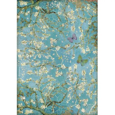 Rižin papir A4 - Atelier Blossom blue background with butterfly - papir za decoupage