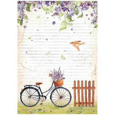 Rižin papir A4 - Create Happiness Welcome Home bicycle - papir za decoupage