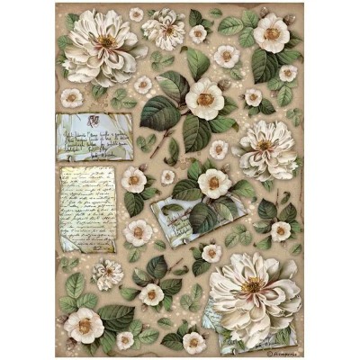 Rižin papir A4 - Vintage Library flowers and letters - papir za decoupage