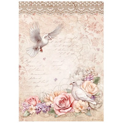 Rižin papir A4 - Romance Forever doves - papir za decoupage