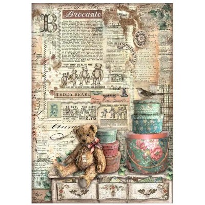 Rižin papir A4 - Brocante Antiques teddy bears - papir za decoupage